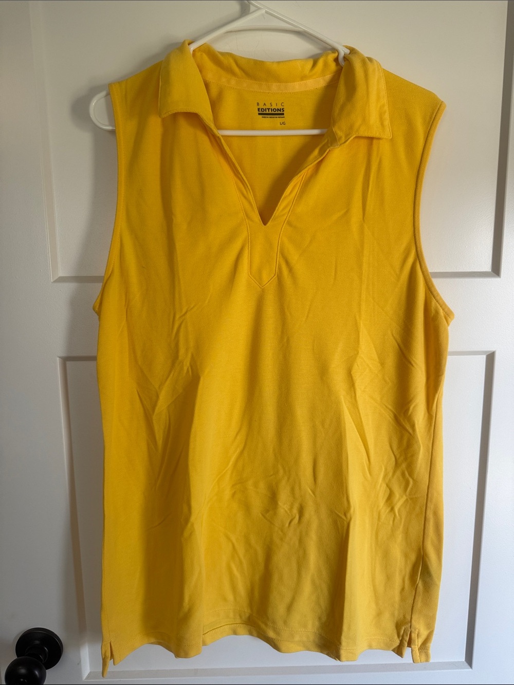 Basic Editions Yellow Sleeveless Polo V-Neck Top